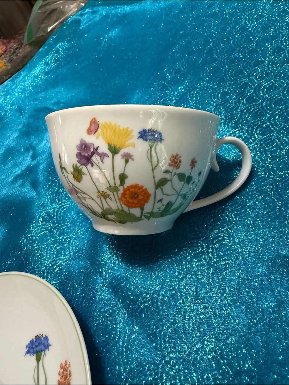 Vintage 1974 Denby Fine China Portugal Floral Teacup & Sauce
